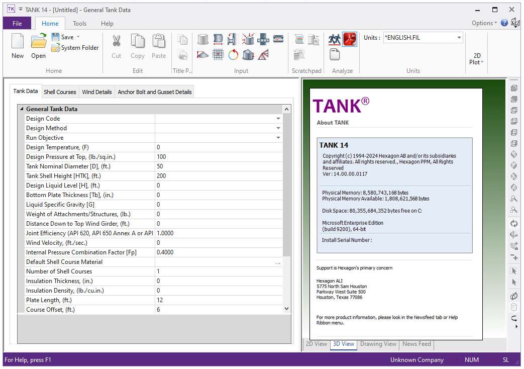 Hexagon TANK V14.00 加密狗版大型储罐计算分析软件英文版 石油储罐分析设计软件