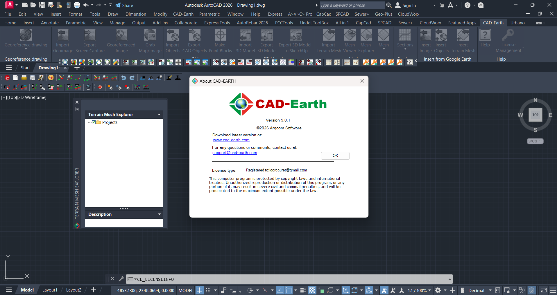 Arqcom CAD-Earth v9.0.1 for AutoCAD 2021-2027 地图数据导入到CAD中的工具