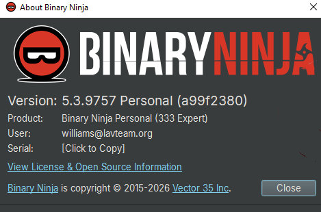 Vector 35 Binary Ninja Personal 2026 v5.3.9757 交互式反汇编器反编译器二进制分析工具