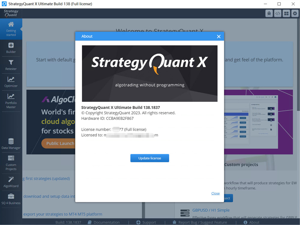 StrategyQuantX Ultimate 138 一机一码授权版 自动开发策略StrategyQuant X Ultimate Build 138软件工具