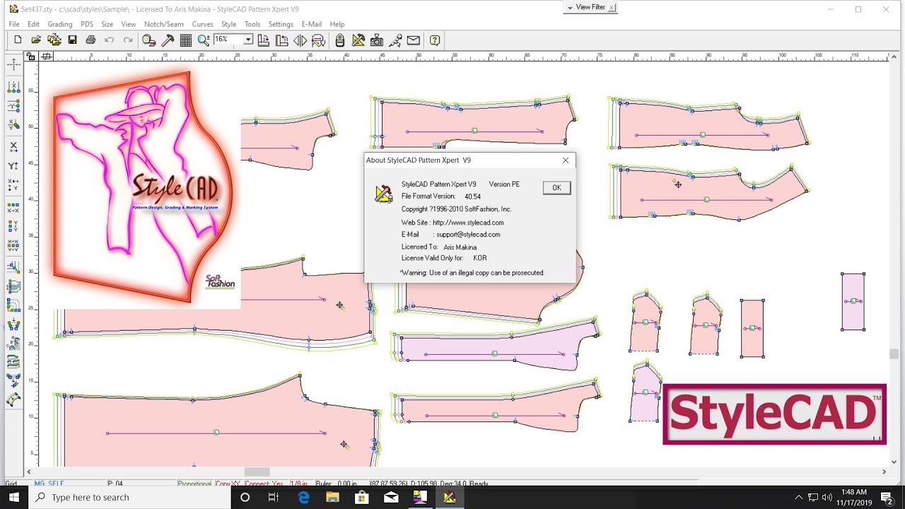 StyleCAD v9 加密狗版 服装面料切割自动排版裁片设计样板设计放码与排料系统