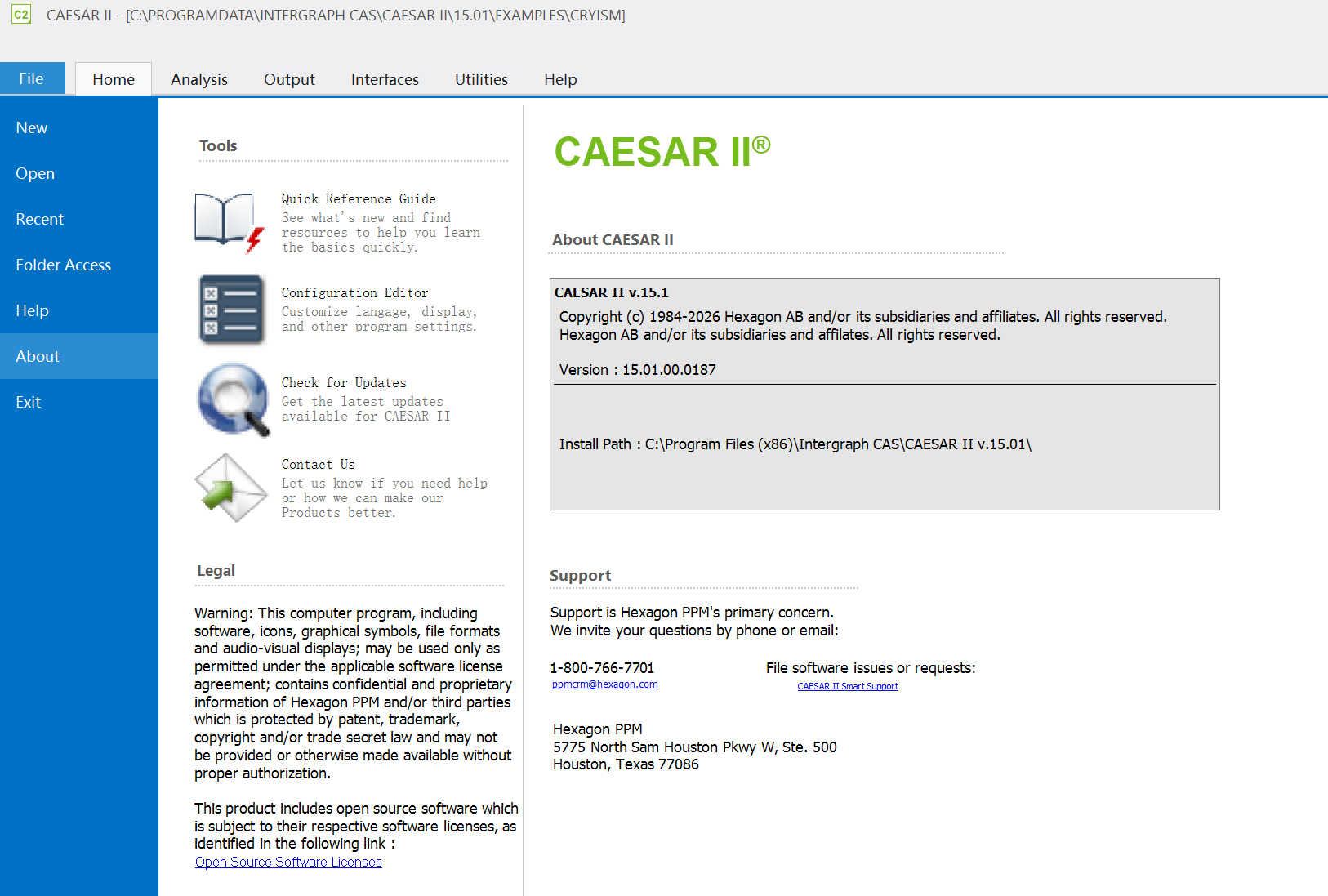 Hexagon Intergraph CAESAR II 2026 v15.1 一机一码授权版 高级管道应力分析和工程软件 CAESAR II 15.01.00.0187 ISL